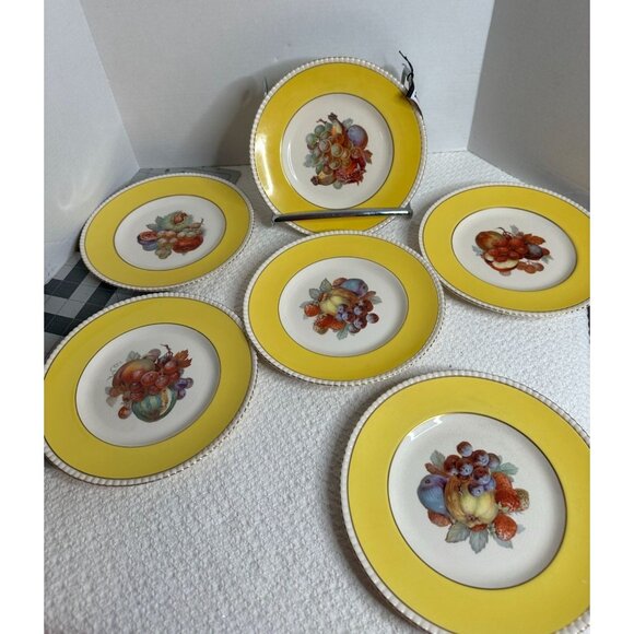 Fondeville Ambassador Ware Orchard Fruit  Plates Yellow Gold Trim England Two 9" - Picture 2 of 16